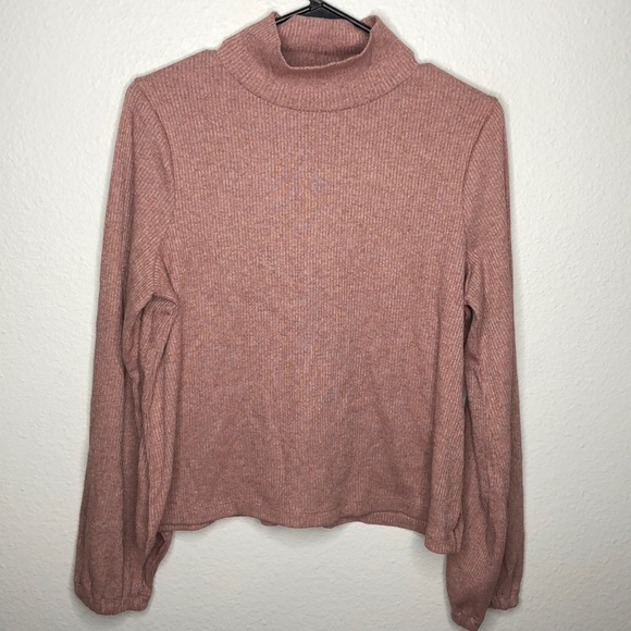 Madewell Sweaters - Madewell Turtleneck Bubble Sleeve Heathered Ribbed Sweater Tee Womens XL ad107